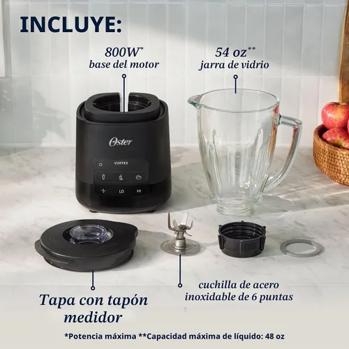 Vista 8 de Oster Vortex - Batidora de vidrio, cuchillas reversibles de acero, 800 W Negro