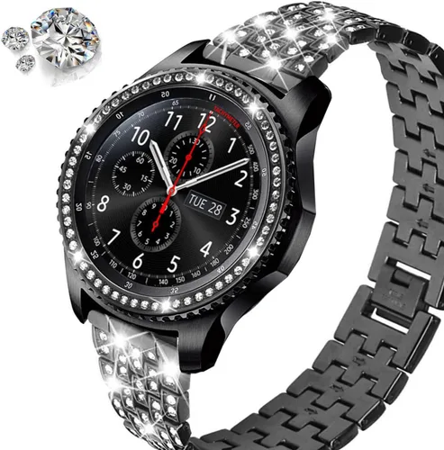 Vista 6 de DEALELE Fundas para Samsung S3 Frontier/Classic/Galaxy Watch 4/4 Classic, Rhinestone Diamond Steel Watch Face Bezel Rings (negro)