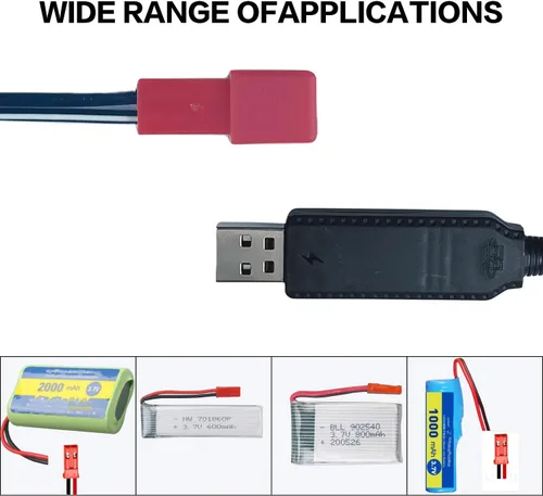 Vista 4 de Cable de carga USB de 3.7 V con enchufe JST compatible con helicóptero de avión RC/Sky Viper Drone/RC Car Toys Accesorios para batería Lipo