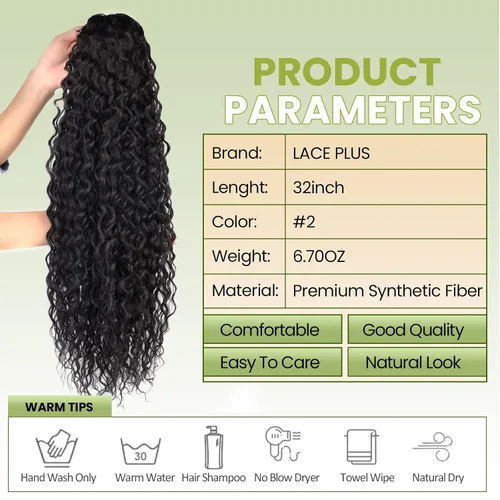 Vista 2 de Extensión de cabello rizado de 32 pulgadas de largo, cola de caballo sintética con clip instantáneo, resistente al calor, marrón oscuro (#2), 6.70