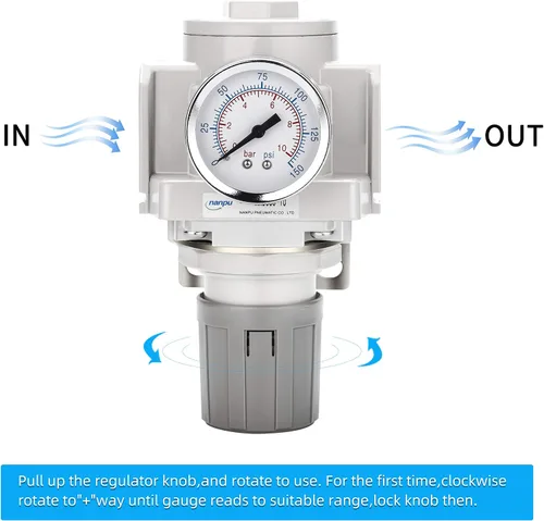 Vista 4 de NANPU Regulador de aire NPT de 1" para sistema de aire comprimido, calibre de acero protegido de 150 psi 150 psi Steel-Protected Gauge