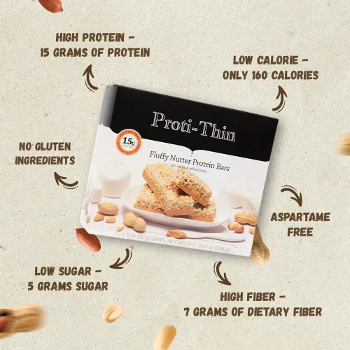 Vista 3 de Proti-Thin Fluffy Nutter Barras de proteína, 0.51 onzas de proteína, bajas en calorías, muy bajas en carbohidratos (VLC), bajas en grasas, barra
