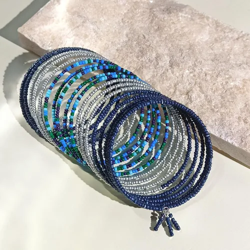 Vista 4 de COIRIS Pulseras elásticas de cuentas de semillas multicapa con cuentas pequeñas y apilables, para mujeres y niñas