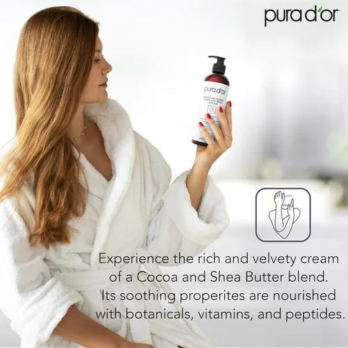 Vista 4 de PURA D'OR Crema hidratante para manos y cuerpo de 16 onzas – Hidratante diario ultra hidratante con aloe vera orgánico, aceite de argán y manteca