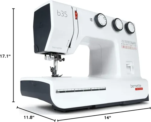 Vista 4 de Bernette Máquina de coser B35 de diseño suizo con 23 puntadas, 7 pies prensatelas, ojal automático, acolchado, construcción resistente, luz LED