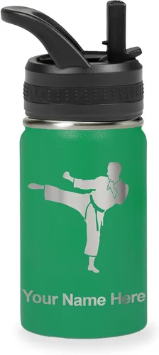 Vista 68 de Botella de agua personalizada LaserGram, Karate Man, de acero inoxidable con aislamiento al vacío de doble pared con tapa abatible, regalo grabado