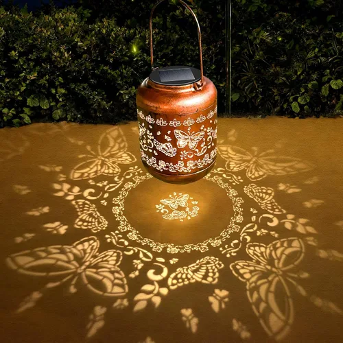 Vista 6 de Regalos de cumpleaños para mujeres, mamá, abuela, faroles solares de mariposa para exteriores, impermeables, cobre metal, luces solares colgantes