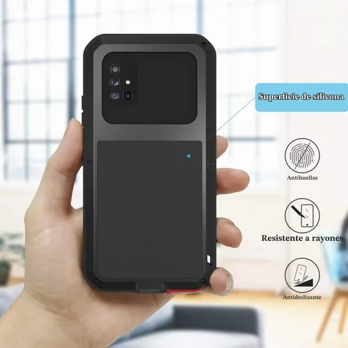 Vista 2 de LOVE MEI Funda para Samsung Galaxy A71 5G con protector de pantalla de vidrio templado, a prueba de golpes, a prueba de arañazos, híbrida de metal