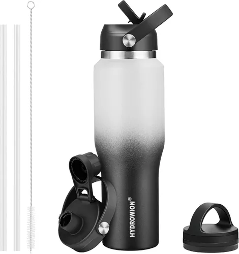 Vista 44 de HYDROWION Botella de agua aislada de 32 onzas, soporte para botella de agua para automóvil, botella de viaje aislada al vacío de doble pared