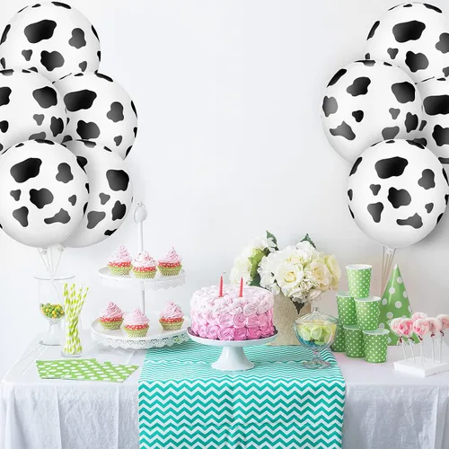 Vista 6 de 25 globos con estampado de vaca de 12 pulgadas, globos de látex de animales de granja para vaquero occidental, cumpleaños, granja, baby shower