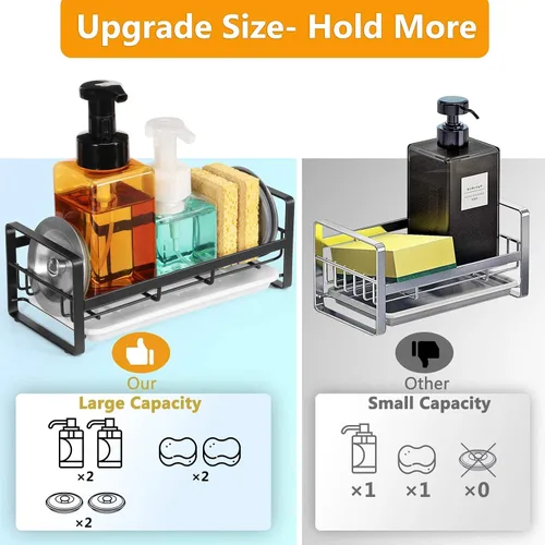 Vista 2 de FANGSUN Soporte de esponja grande para fregadero de cocina, organizador de fregadero de acero inoxidable 304 con bandeja de goteo extraíble, soporte