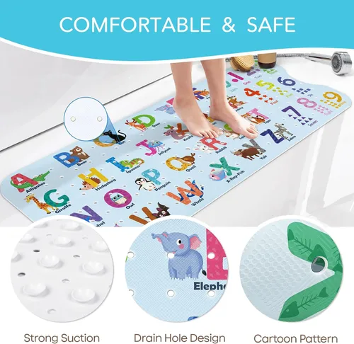 Vista 5 de SHUCHING Tapete de baño para bebé antideslizante de 40 x 16 pulgadas, tapete de baño para niños, sin moho, tapete de ducha antideslizante para baño