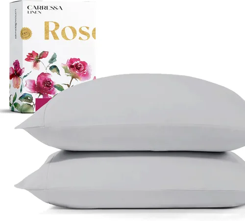 Vista 11 de Carressa Linen Juego de 2 fundas de almohada 100% algodón egipcio, tamaño estándar, lujosas fundas de almohada de algodón de la serie 1200