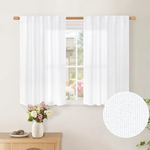 Vista 26 de BGment Cortinas cortas de lino marfil de 36 pulgadas de largo para ventanas de cocina, pequeñas cortinas texturizadas rústicas para café sobre
