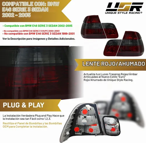 Vista 4 de Juego de luces traseras DEPO 02-05 E46 4D - Juego de lámparas traseras estilo OE Euro en humo (izquierda + derecha, interior + exterior) Compatible