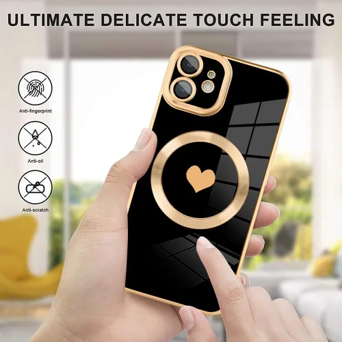 Vista 6 de tharlet Funda Magnética para iPhone 11 [Compatible con Magsafe] Lindo Corazón de Amor de Lujo Chapado Borde Dorado Parachoques con Lente de Cámara