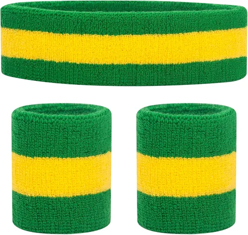 Vista 28 de ONUPGO - Conjunto de diadema y muñequeras deportivas para el sudor, hechas de algodón con bucles, muñequeras, contra humedad