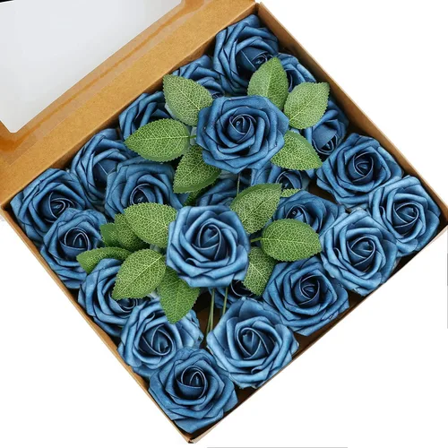 Vista 41 de Higfra Flores artificiales, 25 unidades, rosas falsas de espuma negra de aspecto real con tallos para ramos de boda, centros de mesa de despedida