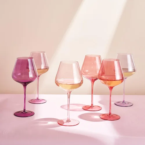 Vista 2 de Colors of Love - Juego de 6 copas de vino de cristal rosa y rojo de San Valentín, estilo italiano, elegante estilo italiano, cristalería de 24