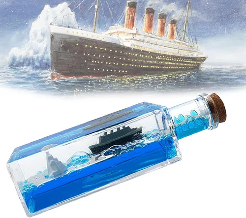 Vista 5 de Botella de Deriva de Fluido de Crucero, Barco Insumergible en una Caja, Modelo de Crucero Titanic Decoración de Crucero de Onda Líquida, Juguete