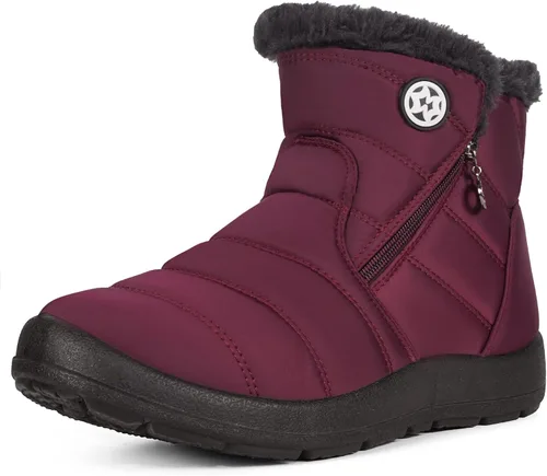 Vista 29 de Eagsouni Botas de nieve para mujer, botines de invierno para mujer, con forro de piel cálida, botines gruesos con cremallera, zapatos planos