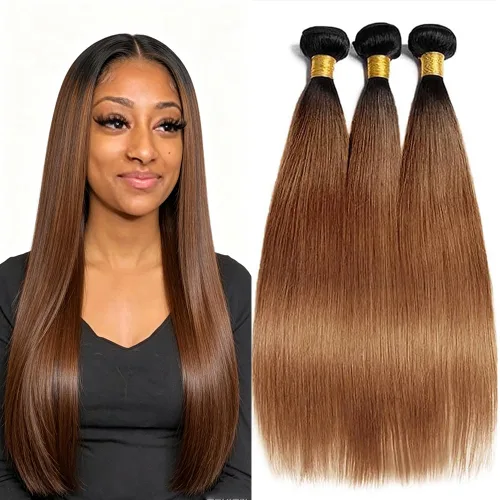 Vista 232 de P4613 Cabello humano rizado onda profunda marrón y paquetes mixtos 8 10 12 P4613 Ombre Marrón-Rubio-DP
