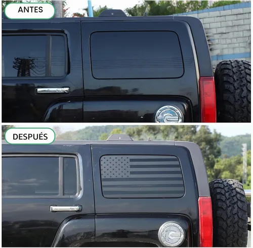 Vista 2 de Calcomanías de vinilo con la bandera estadounidense para ventana lateral trasera compatibles con Hummer H3 2005-2009, calcomanías precortadas