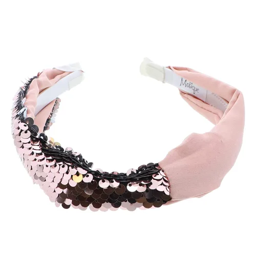 Vista 7 de Motique Accessories Elegante diadema de lentejuelas de satén medio y medio para niñas y mujeres, color negro