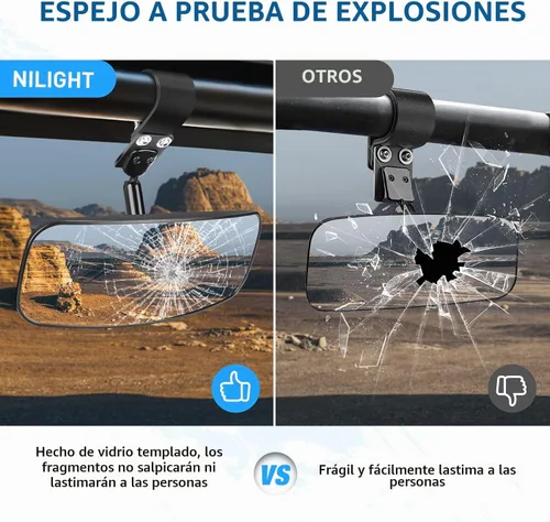 Vista 7 de Nilight UTV - Espejos retrovisores de 12 pulgadas de ancho, espejo central convexo transparente con abrazaderas de 1.75 a 2 pulgadas, ajustables 360