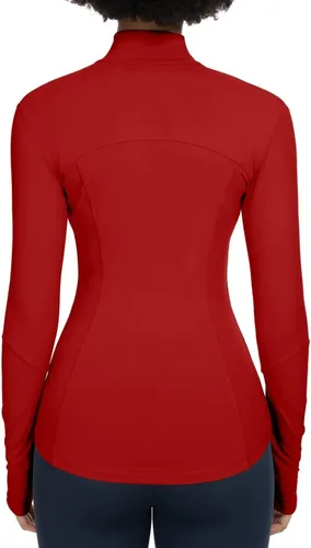 Vista 3 de QUEENIEKE Chaquetas de correr para mujer con cremallera, chaquetas atléticas ajustadas para entrenamiento, gimnasio, yoga, pista, con bolsillos