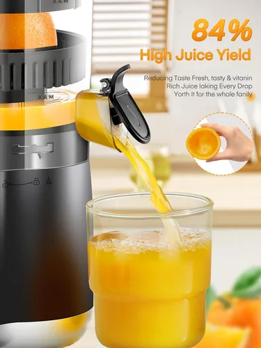 Vista 4 de FOHERE Exprimidor eléctrico de cítricos, máquina exprimidora de naranja manos libres con 2 conos intercambiables, exprimidor automático de jugo