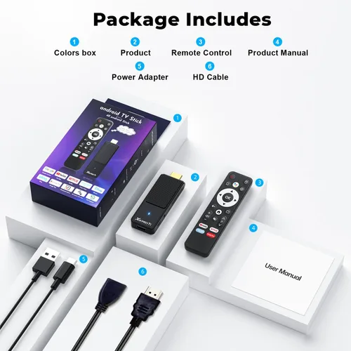 Vista 9 de GREVA Android TV Stick 4K Ultra HD Streaming Device, 2025 Latest Android 14.0 TV Stick with Voice Assistant Remote Control, RK3518 2GB 16GB 2.4G/5G
