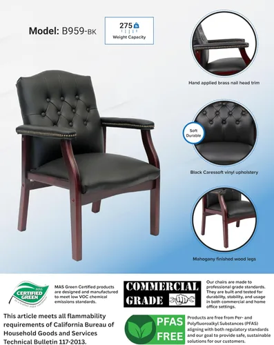 Vista 5 de Boss Office Products Ivy League - Silla ejecutiva para invitados, vinilo, color negro