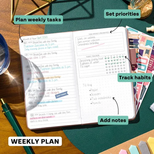 Vista 3 de Legend Planner Pocket - Pequeño diario mensual y semanal sin fecha y calendario para productividad, mini planificador organizador de vida perfecto