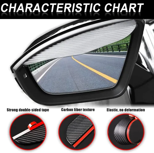 Vista 3 de 2 piezas de fibra de carbono para espejo lateral de automóvil, protector de cejas de lluvia, espejo retrovisor de automóvil, cubierta impermeable