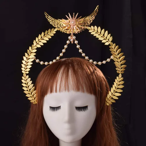 Vista 15 de BPURB Diadema gótica con corona de plumas y lazo con cremallera (dorado)
