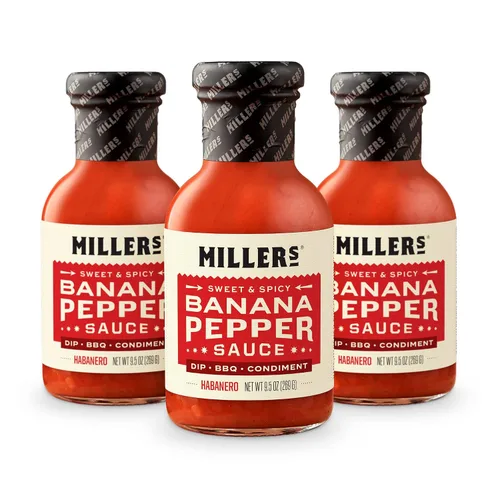 Vista 12 de Miller's Banana Pepper Habanero - Salsa picante picante de plátano y pimienta, el mejor uso para carnes a la parrilla, barbacoa y alitas de pollo
