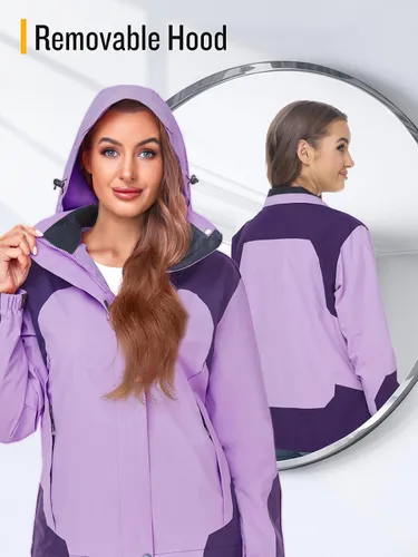 Vista 4 de SaphiRose Chaqueta impermeable para mujer, ligera, para exteriores, con capucha extraíble