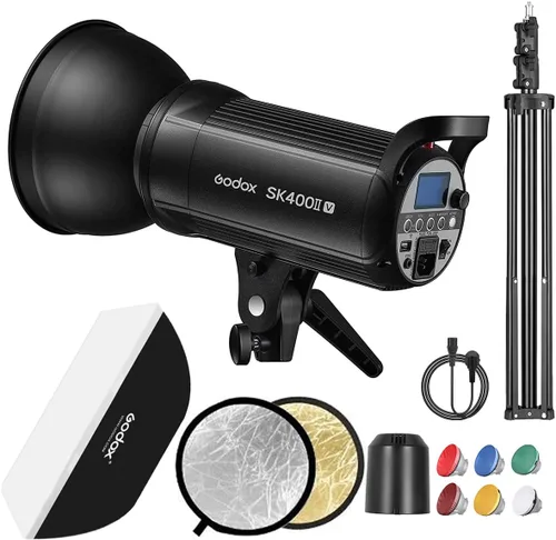 Vista 10 de GODOX MS300V - Kit de luz de fotografía flash de estudio, 2.4G 300W Bowens Mount Strobe Flash Kit de iluminación con soporte de luz, caja de luz