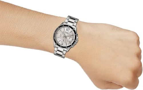 Vista 5 de Casio #MTP1374D-7AV Reloj de pulsera de metal estándar con esfera plateada multifunción para hombre, plateado, VestidoFormal