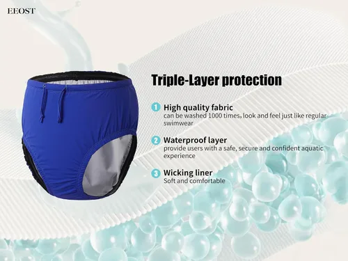 Vista 2 de Pañales de natación reutilizables para adultos, para necesidades especiales, trajes de baño para incontinencia, impermeables, a prueba de fugas