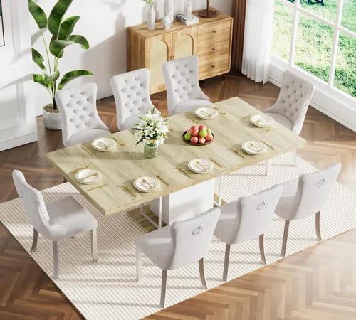 Vista 119 de Juego de mesa de comedor extensible marrón de 63 a 78.74 pulgadas para 4, juego de mesa de comedor de 5 piezas con 4 sillas, mesa de cocina