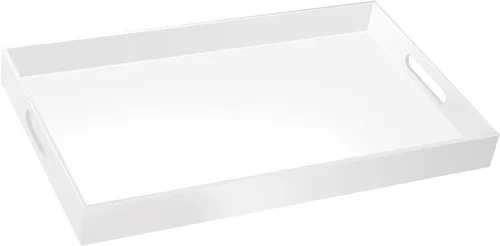 Vista 12 de Bandeja de servir de acrílico transparente de 18 x 16 pulgadas con asas, bandeja otomana extra grande, bandeja decorativa a prueba de derrames, mesa