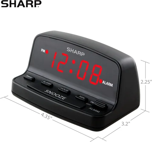 Vista 5 de Sharp Reloj despertador digital con controles de estilo de teclado, respaldo de batería, fácil de usar con operación simple, caja negra con pantalla