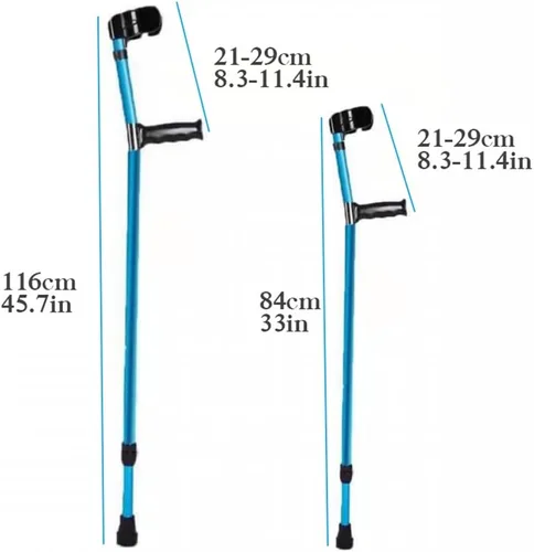 Vista 3 de Par de elegantes muletas para adultos en azul, bastones plegables para antebrazo para viajes o trabajo, muletas de aluminio ligeras para adultos