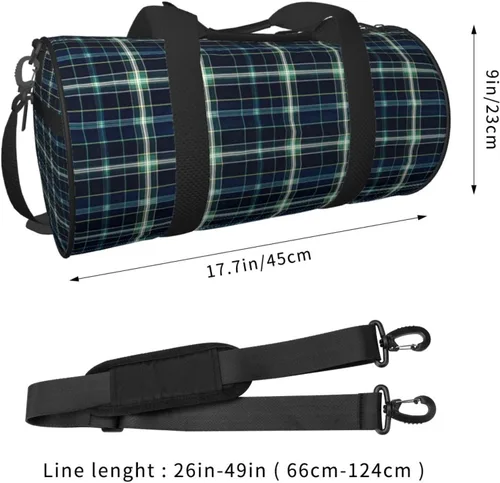 Vista 2 de Large Duffle Bag for Travel - Green Black Retro Plaid Print Gym Bag for Women Men, Travel Foldable Bags for Women Men with Zippered Multiple Pockets