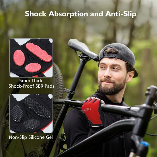 Vista 2 de AKASO Guantes de ciclismo de medio dedo, guantes de bicicleta para hombres y mujeres, guantes de ciclismo para mujeres, guantes de MTB