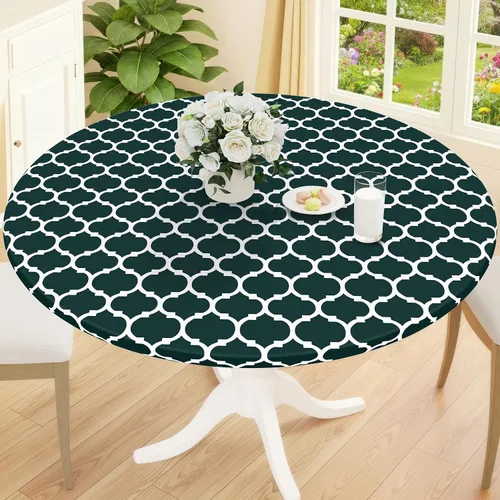 Vista 54 de Smiry Mantel redondo de pícnic, fundas de mesa elásticas impermeables para mesas de 18 a 24 pulgadas, manteles de vinilo con parte trasera