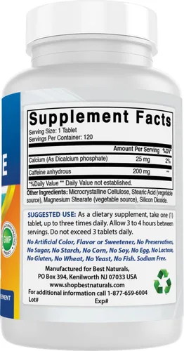 Vista 6 de Best Naturals Píldoras de cafeína de 200 mg, 120