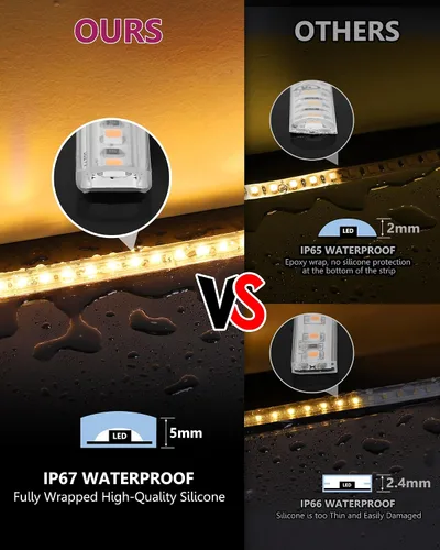 Vista 2 de EMITEVER Tira de luces LED para exteriores, impermeable, 16.4 pies, 2700 K, blanco cálido, 24 V, cinta LED de silicona regulable, iluminación IP67